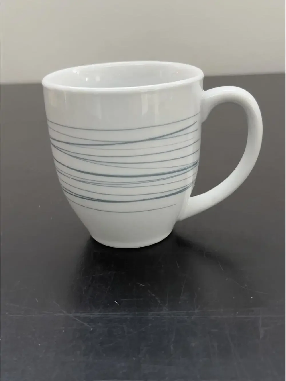 Corelle Porcelain White Ceramic Coffee Mug with Blue Horizontal Lines‎
